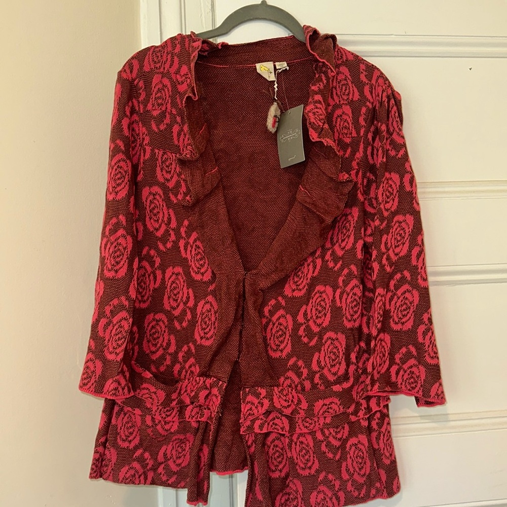 Red with Roses Cardigan with Clasps